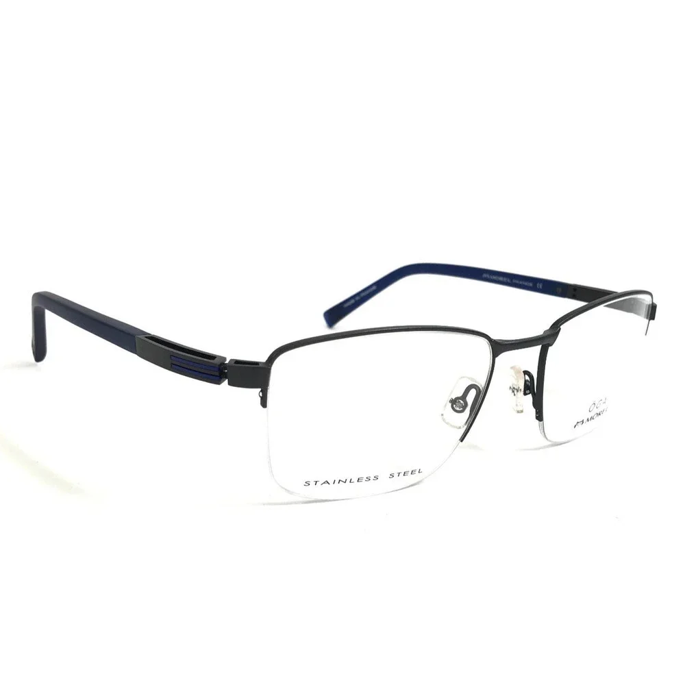 OGA by Morel Eyeglasses Frames 10087O GB05 Blue Gray Square Half Rim 55-19-140